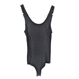 Free‎ People Ribbed Scoop Neck Bodysuit Black Small Balletcore Minimalist Y2K